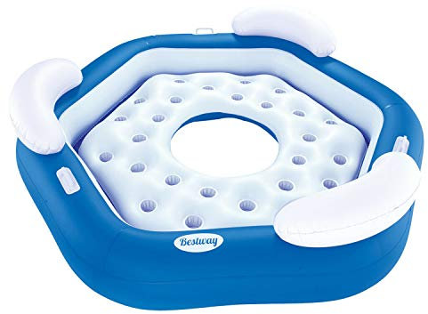 Bestway 43111 Ile gonflable pentagone 3 places 199 x 176 cm avec porte-gobelets, dossier, poignées, fond ouvert