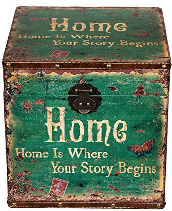 JS 14316 - Cassapanca in legno con rivestimento in similpelle, stile vintage, 28x28x28 cm