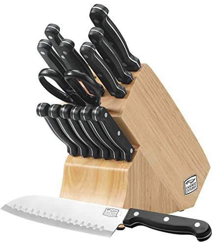 Chicago Cutlery Essentials (15-PC) Stainless Steel Kitchen Knife Block Set With Block, Sharp Stainless Steel Cutlerly Chef Knives Set & Scissors Shears