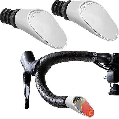 Rennrad Rückspiegel - Leichtgewicht, Einstellbarer, & Vibrationsfrei Konvexspiegel mit 9-Facher Verchromung & Stoßsichere ABS Schale für Lenker mit 20 mm Durchmesser von Sprintech - Weiß