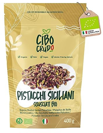 Pistacchi Sgusciati non Salati Biologici - 400g. Pistacchi Siciliani al Naturale non Tostati. Fonte di Acidi Grassi Fibre Vitamina E B1 B6 e Antiossidanti.