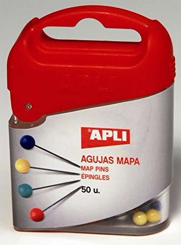APLI 12348 - Boîte de 50 épingles d'affichage - Tête de couleurs assorties.