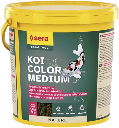 sera Koi Futter Color Medium 3,8 l (1,3 kg) | Natürliches Koifutter für farbenprächtige Koi 12-25 cm | Optimale Farbausprägung mit Spirulina, Gammarus & Krill | Für Gute Wasserqualität im Teich