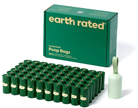Earth Rated Halter für Hundekotbeutel mit Hundekotbeuteln, haltbar und garantiert auslaufsicher, unparfümiert, 1 Spender und 900 Beutel