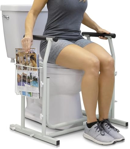 Vive Toilet Safety Rail with Arms - Toilet Support Frame w/Handles for Seniors - Grab Bar Handrail for Elderly, Handicap & Disabled - Bathroom Riser Assistance Aid - Stand Alone Lifter to Help Stand