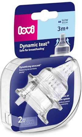 LOVI Dynamischer Flaschensauger 2 Stück, Stillfreundlich, Schützt den Saugreflex, BPA-frei, SUPERvent Belüftungssystem (SLOW 3 m+)