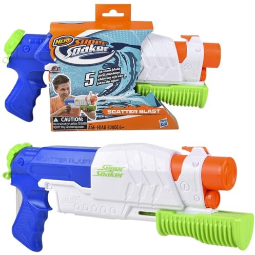 Nerf Water Pistol Toy - Super Soaker Scatterblast Blaster - 5 Stream Blast - Fires 34 Feet