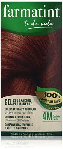 Farmatint Gel 4M Castaño Caoba, Color Natural y Duradero, Componentes Vegetales y Aceites Naturales, Sin Amoníaco, Sin Parabenos, Dermatológicamente Testado, 135ml