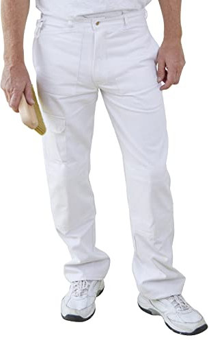 Fit For The Job 100% Cotton Drill Multi Pocket White Painter's Decorator's Trousers Cargo Pants with Knee Pad Pockets & Mobile Phone Pocket, Soft Cotton Drill for Comfortable Working - 34 Waist