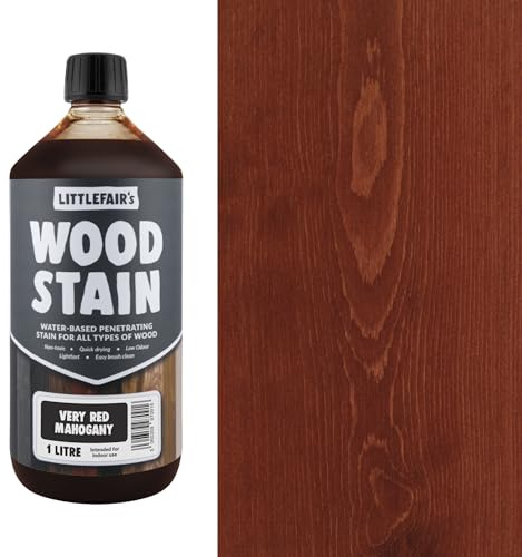 Littlefair's Teinte Bois 1ltr - Teinture Bois Écologique À Base D'Eau et Sûre - Lasure Bois Intérieur à Séchage Rapide - Peinture Lasure pour Bois Nettoyage Facile - Couleur:Acajou très rouge