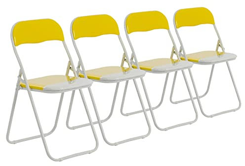Harbour Housewares Padded Folding Chairs - Yellow - Pack of 4 - Easy Store Metal Frame Foldable Desk Chair for Office, Dining, Kitchen