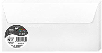 Clairefontaine 50035C - Packung mit 20 Umschlägen Pollen, Format DL, 11x22cm, 120g, ideal für Einladungen und Korrespondenz, Weiß Perlmutt, 1 Pack, perlweiß