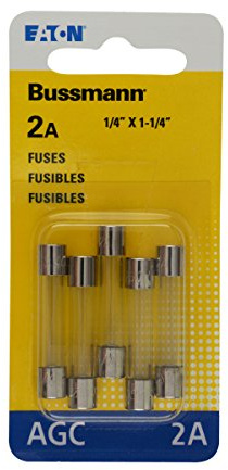 Bussmann BP/AGC-2 2 Amp Fast Acting Glass Tube Fuse, 250V UL Listed Carded, 5-Pack