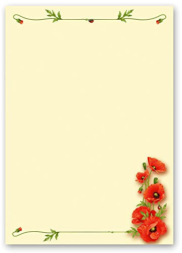 50 Sheets Motif Letter Paper! Poppy DIN A5 - Flowers & Petals