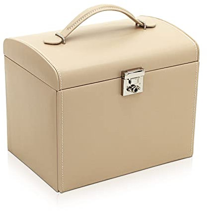 Friedrich|23, Schmuckkoffer, Cordoba, Leder, 26 x 18,5 x 23 cm, Rechteckig, Abschließbar, Mit Spiegel, Beige, 26391-8