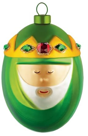 Alessi AMJ13 9 Melchiorre Heilig König Melchior Weihnachtskugel, Handdekoriertes Geblasenes Glas, Grün, 8,50 x 8,50 x 12,0 cm