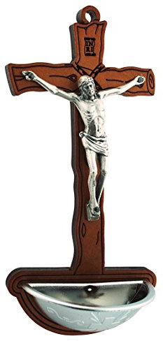 Vaticano Imports Crucifix Holy Water Font, 6 3/4 Inches