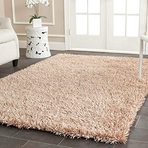 Safavieh Alfombra Shag Sala de Estar, Comedor, Dormitorio - New Orleans Shag Collection, Pelo Largo, Beige y Beige, 91 X 152 cm