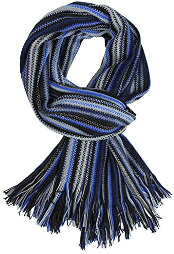 Rotfuchs Bufanda Bufanda de peluche Bufanda de punto Bufanda Raschel rayas de moda azul gris 100% lana (Merino)