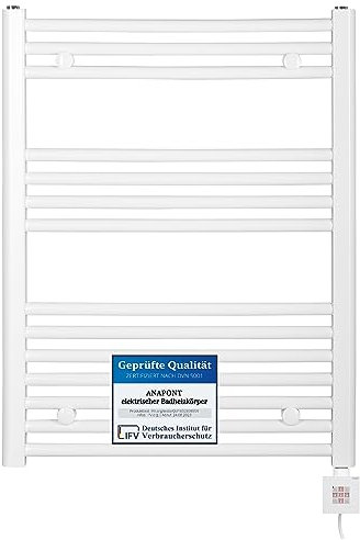 anapont elektrischer Badheizkörper 775 x 600b - gerade - weiß - Timer-Funktion - Handtuchheizkörper - Badheizung elektrisch - Handtuchheizung - Made in Germany