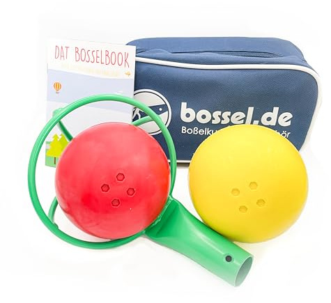 Carls Boßelset Boßelkugeln 2 Stück, Kraber und Tasche (gelb/rot)