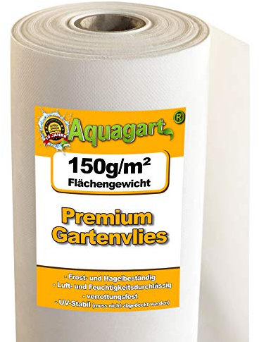 Aquagart Gartenvlies gegen Unkraut 150g /m² I Anti Unkrautvlies wasserdurchlässig I Unkrautsperre für Garten Gewächshaus Sandkasten I Mulchvlies Verschiedene Abmaße und Breiten (5m, 2m breit weiß)