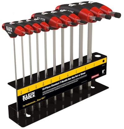 KLEIN TOOLS JTH610E T-Handle Hex Key Set, SAE Inch Sizes Allen Wrench Set with 6-Inch Blades, Stand Included, 10-Piece