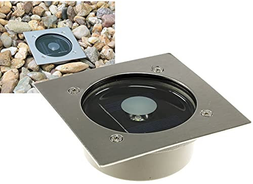 ChiliTec Bodeneinbaustrahler mit Solar Bodeneinbauleuchte für Aussen - Eckig 10x10x4cm - IP44 LED Bodenstrahler für Beleuchtung Garten Terrasse Wegleuchte Witterungsbeständig Edelstahl/Weiß