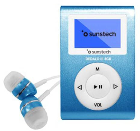 Sunstech DEDALOIII Reproductor MP3 de 8GB con Sintonizador de Radio FM. Auriculares incluidos. Color Azul.