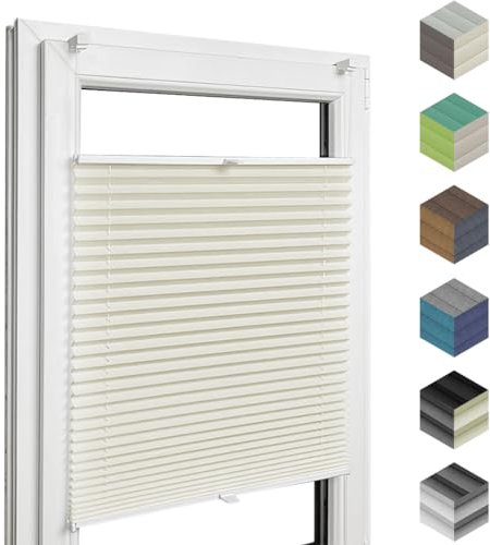 Home-Vision® Premium Plisseerollo ohne Bohren mit Klemmfix jalousien Fenster innen(Crem-Vanila, B80cm x H120cm) Easyfix Klemmträger, Verdunklung, Blickdicht Sonnenschutz Jalousie für Fenster & Tür