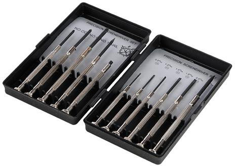 11piece Jewellers Screwdriver Set-Phillips, Slotted 1mm-3mm, Scratch Awl, M