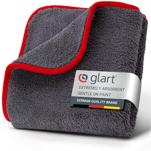 ✅ Glart 44TP Chiffon de polissage , 2 faces polyvalents pour motocyclette et machine à polir les Voitures, absorbants, 40x40 cm, Anthracite avec borde rouget