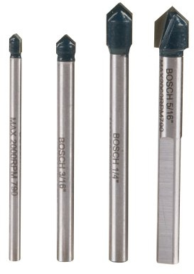 BOSCH GT2000 4-Piece Carbide Tipped Glass, Ceramic and Tile Drill Bit Set, silver