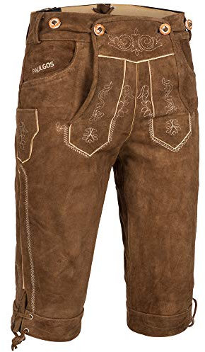 PAULGOS Herren Trachten Lederhose + Träger, Echtes Leder, Kniebund in 4 Farben Gr. 44-72, Herren Größe:52, Farbe:Hellbraun