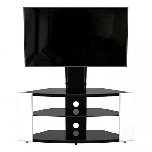AVF Corner TV Stand with Bracket for 32–65” TVs – AVF Como Gloss White 1.08m TV Unit – VESA 600x400, Tempered Glass Shelves, Cable Management