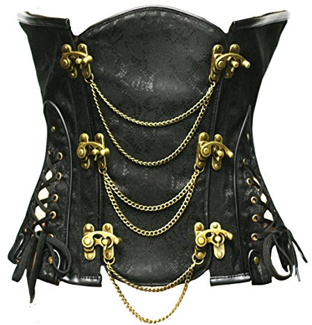 Bslingerie® Corsetto sottoseno disossato in acciaio steampunk da donna, Nero classico., M