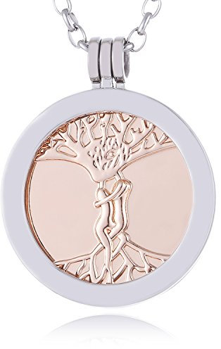 Morella Damen Halskette 70 cm Edelstahl mit Amulett und Coin 33 mm Seelenverwandte Rosegold in Schmuckbeutel
