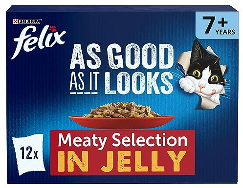 FELIX As Good As it Looks Senior 7+ Meat in Jelly Wet Cat Food 12x100g (Pack of 4)