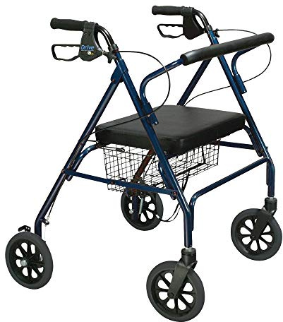 Drive Medical 10215BL-1 Bariatric Foldable Rollator Walker with Seat, Blue