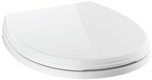 Delta Faucet Wycliffe Slow Close Round Toilet Seat with Non-Slip Seat Bumpers, Soft Close Toilet Seat Round, Toilet Seat Slow Close, White 801901-WH