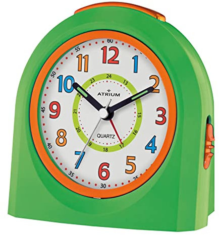 Atrium Kinder Wecker Analog Quarz mit Licht und Snooze Hellgrün Orange A921-3