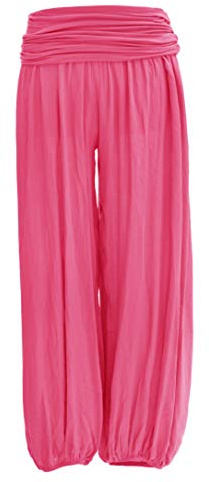TEXTURE Ladies Women Italian Lagenlook Plain Viscose Boho Harem Ali Baba Trouser Pants Joggers One Size (Cerise Pink, One Size)