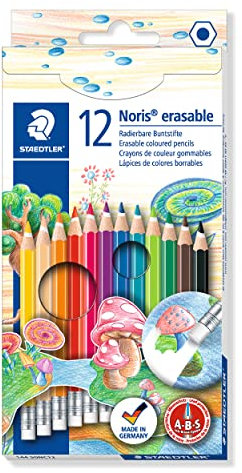 STAEDTLER 144 50NC12 Noris Club Farbstifte, radierbar, farbig sortiert, 12 Stück im Etui