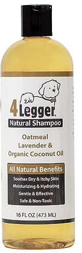 4Legger All Natural Organic Oatmeal Dog Shampoo for Itchy Skin with Aloe, Coconut & Lavender Essential Oil, Hypoallergenic, Moisturizing for Normal, Dry, Itchy, or Sensitive Skin, USA Made, 16 oz