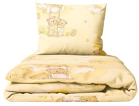 2 Piece Baby Children Quilt Duvet & Pillow Set 120x90 cm to fit Toddler Cot Bed (Ladders Yellow)