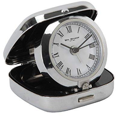 Widdop Metal Case Folding Travel Alarm Clock Desk Roman Numerals Time Portable