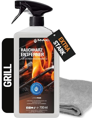 MAXXI CLEAN | Grillreiniger & Rauchharzentferner - das Original | 1x 700 ml in Sprühflasche extra stark [+] mit Tuch | Backofen- und Grillreiniger Konzentrat für Gasgrill, Edelstahl, Gusseisen