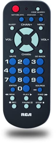 RCA 3-Device Palm-Sized Universal Remote, Long Range IR, Replaces Most Major Remote Brands, Designed for Comfort, RCR503BE