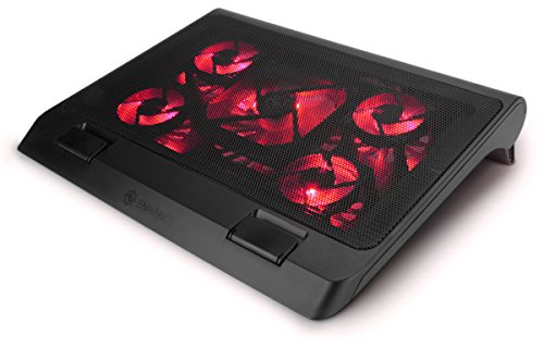 ENHANCE Gaming Laptop Cooling Pad Stand with LED Cooler Fans , Adjustable Height , & Dual USB Port for 17 inch Laptops - 5 Ultra Quiet High Performance Fans 2630 RPM & Built-In Bumpers - Red