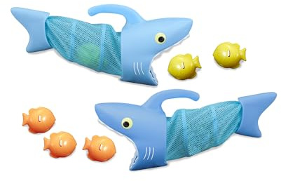 Melissa & Doug Sunny Patch Spark Shark Fish Hunt Pool Game with 2 Nets and 6 Fish to Catch
